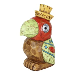 Solar Red Tiki Parrot with LED Eyes, 6.5 in. x 10 in. Garden Statue