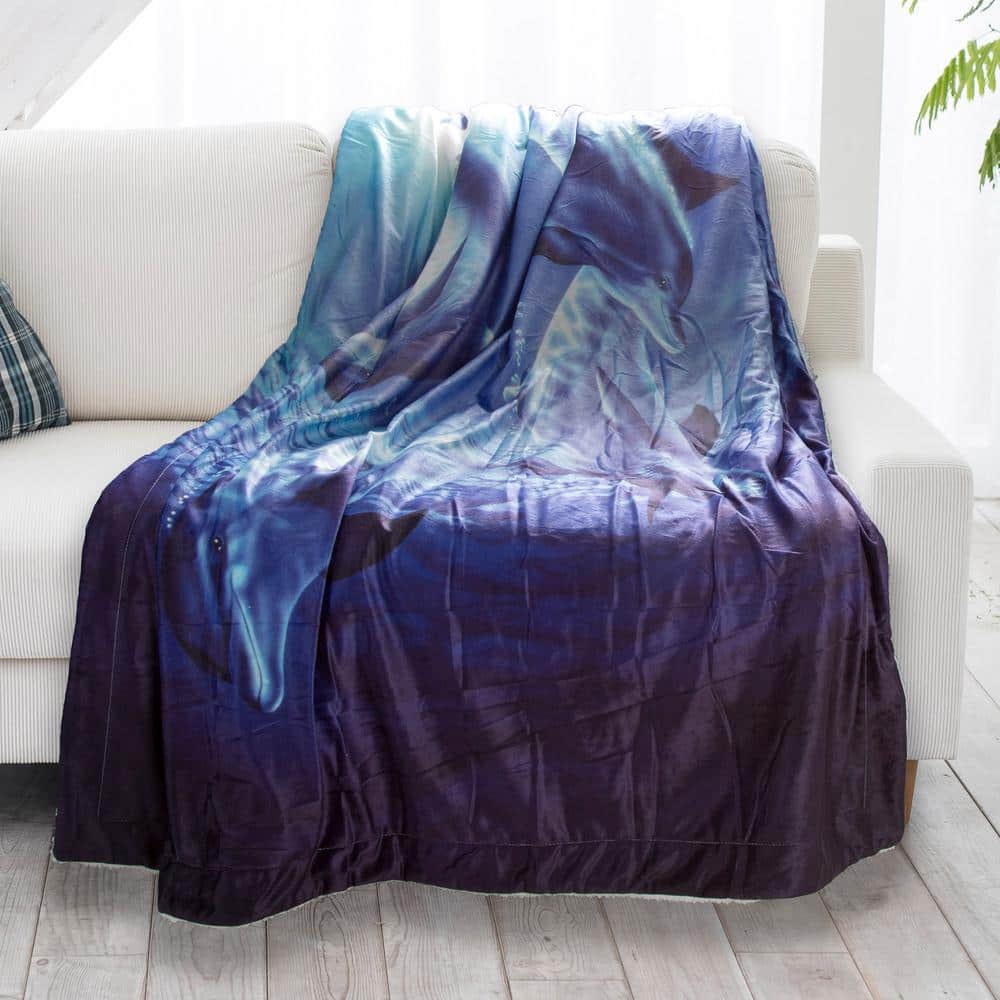 KiuLoam Flannel Blanket Underwater World Dolphin Fishes Fleece Throw Blanket for Couch Sofa Living Room Bedroom 50x60 Inches for Kids Women Men 