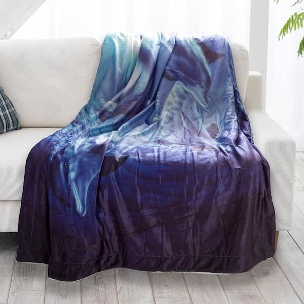 Lavish Home Ocean Dolphin Print Sherpa Fleece Blanket