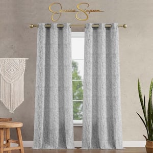 Tallulah Textured 38 in. W x 96 in. L Polyester Blackout Grommet Tiebacks Curtain in Gray (2-Panels)