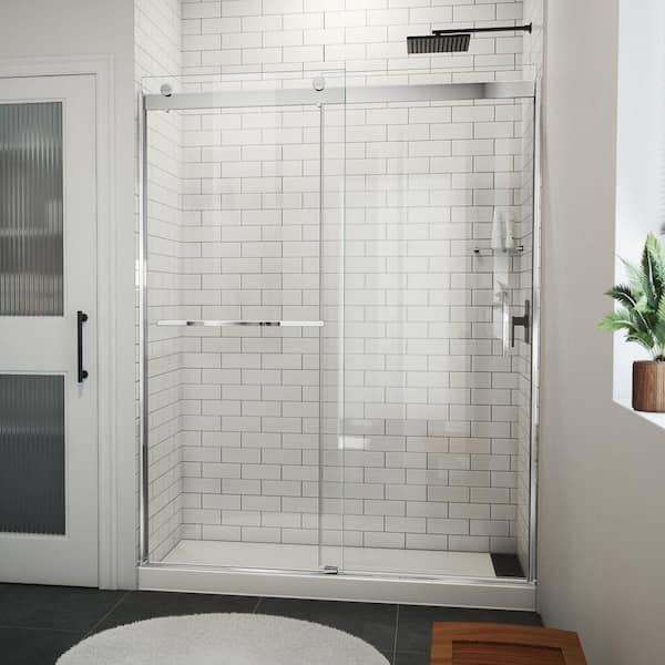 Sapphire-V 60 in. W x 76 in. H Sliding Semi Frameless Bypass Shower Door in Chrome with Clear Glass