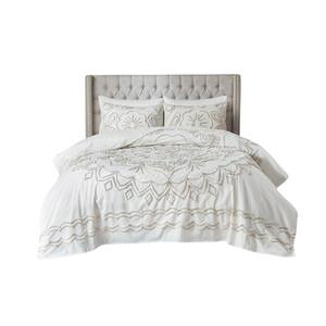 Juliana 3-Piece Ivory/Taupe Full/Queen Tufted Cotton Chenille Coverlet Set