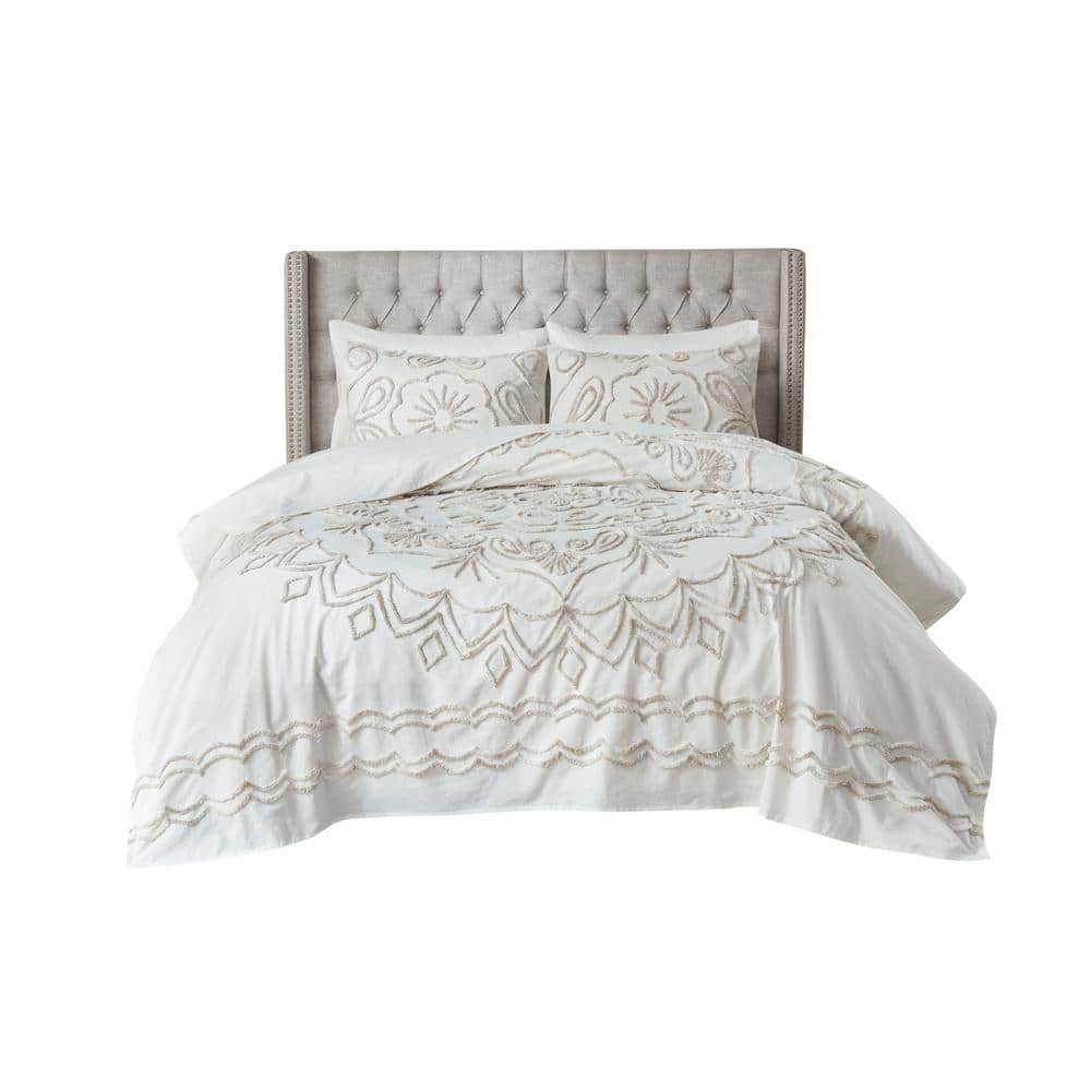 Ivory King Tufted Cotton Chenille Coverlet Set