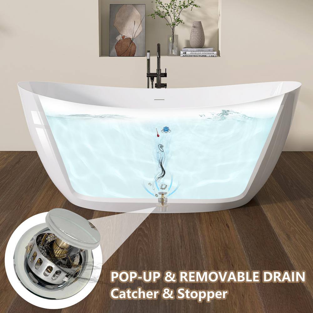 63'' White Acrylic Double Slipper Freestanding Soaking Tub
