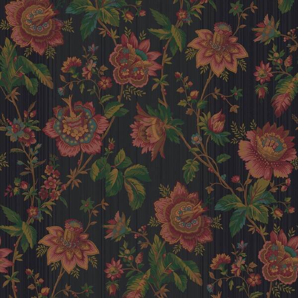 The Wallpaper Company 56 sq. ft. Noir Fanciful Floral Trail Wallpaper