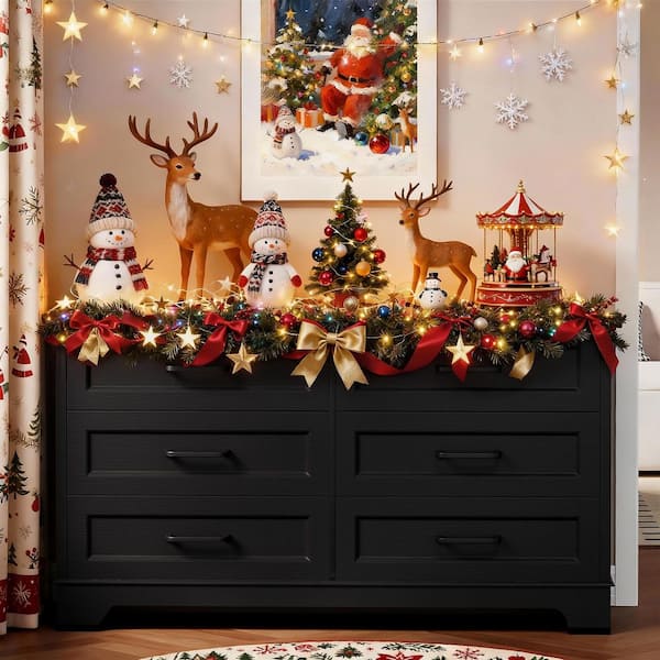 Hartin 52 in. Black Dressers, Farmhouse Chest of Drawers with 6 Drawers