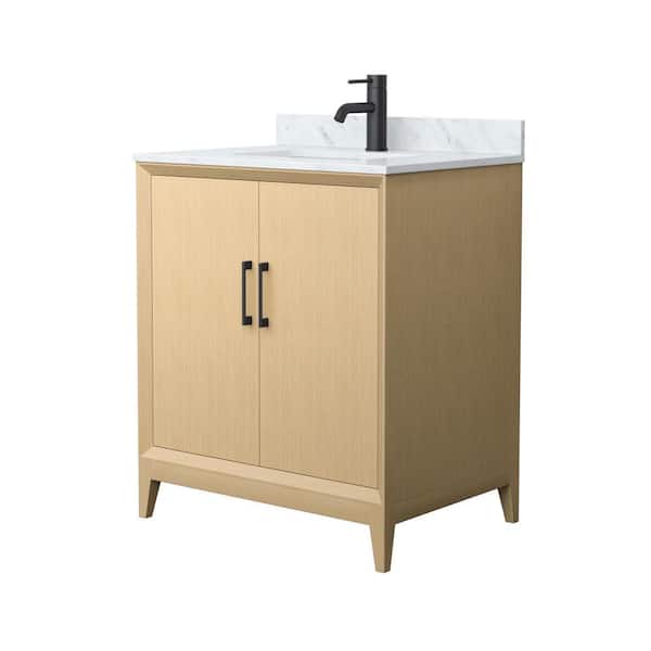 Janna 30 in. Single Freestanding White Oak Bath Vanity with White Carrara Marble Top Unassembled