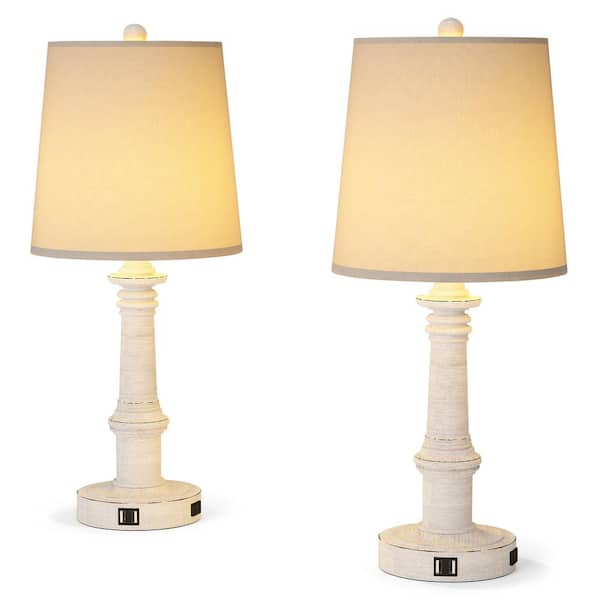 BYBLIGHT Carolene 22 in. Table Lamp Set of 2, 3-Way Dimmable Nightstand Touch Lamp with 2 USB Ports and AC Outlet