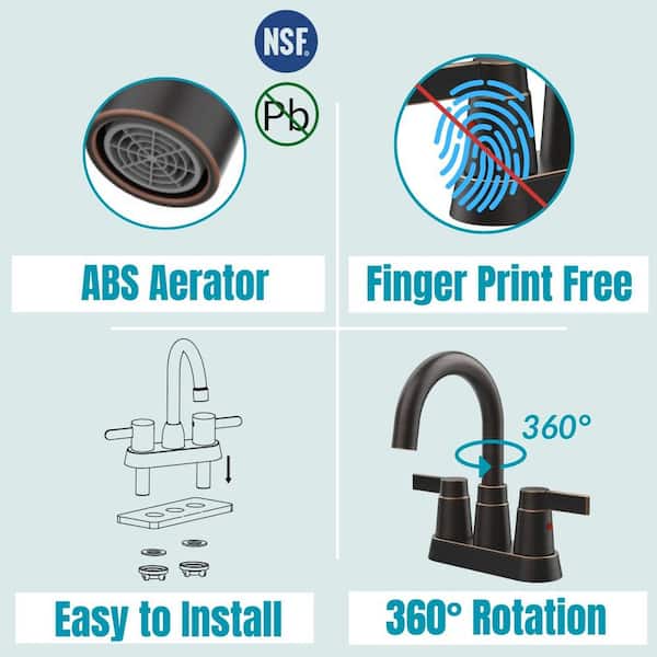 4 in. Centerset 2-Handle Bathroom Faucet with 360° Swivel Spout in Oil Rubbed Bronze