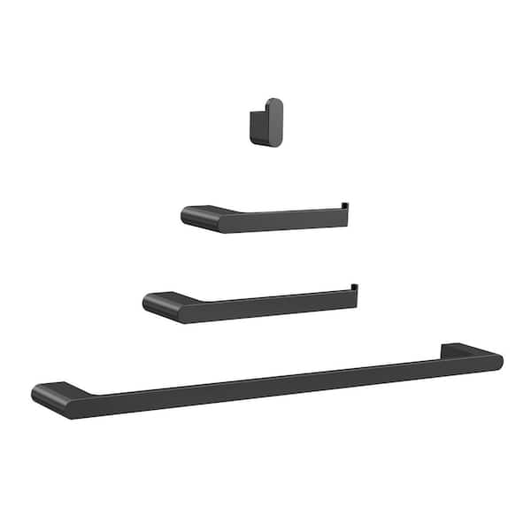 GRANDJOY 4-Piece 1-Spray Wall Mount Handheld Shower Head with Towel Rack Set 1.8 GPM in Matte Balck Stainless Steel