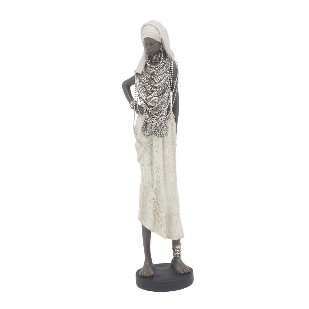 Elegant Trio of Polystone African Woman Sculptures in White