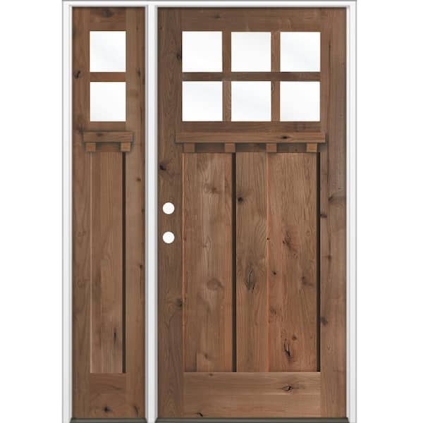 50 in. x 80 in. Knotty Alder Right-Hand/Inswing 6 Lite Clear Glass True Black Stain Wood Prehung Front Door with LSL DS
