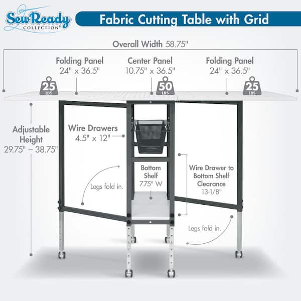 Sew Ready 58.75 in. W x 36.5 in. D MDF Folding Fabric Cutting