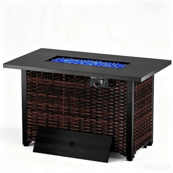 42 in. 50,000 BTU Multi-functional Rectangular Propane Outdoor Fire Pit Table in Brown