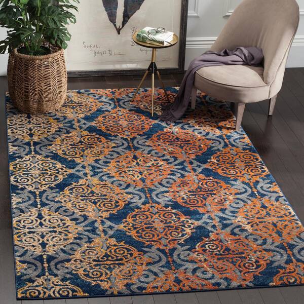 Evoke Blue/Orange 7 ft. x 9 ft. Geometric Area Rug