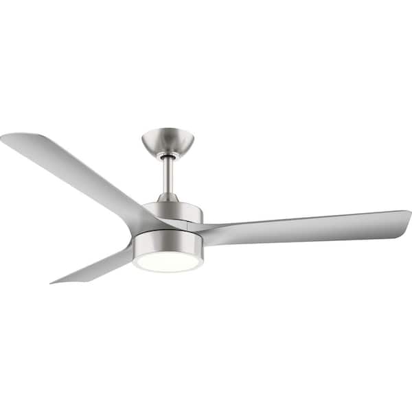 Axion II 52 in. 3-Blade Standard Brushed Nickel Modern LED Downrod Mount Ceiling Fan with Silver Blades