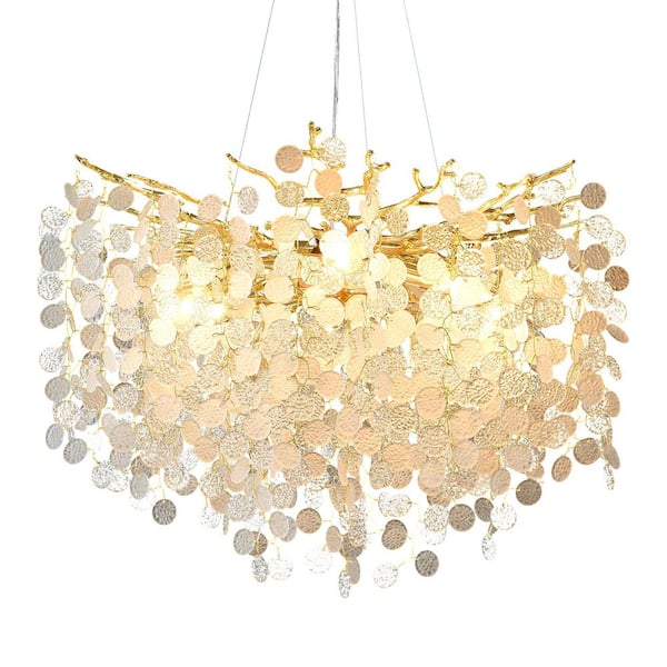 BAOURE 23. 62 in. Modern Crystal Chandelier, 8-Light Gold Tree Branch Chandeliers Adjustable Height, Pendant Light Fixtures