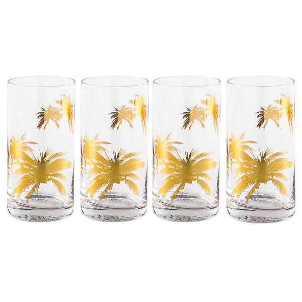 CELLINI Gold Palm Trees 18 oz. Highball Glasses (Set of 4)