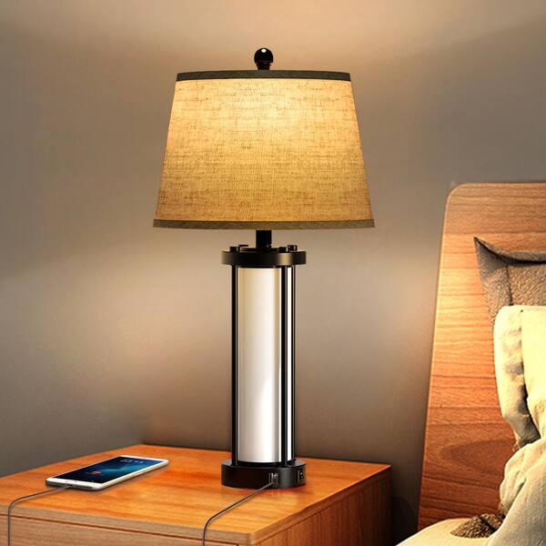 USB Table Lamp, Marble & Fabric