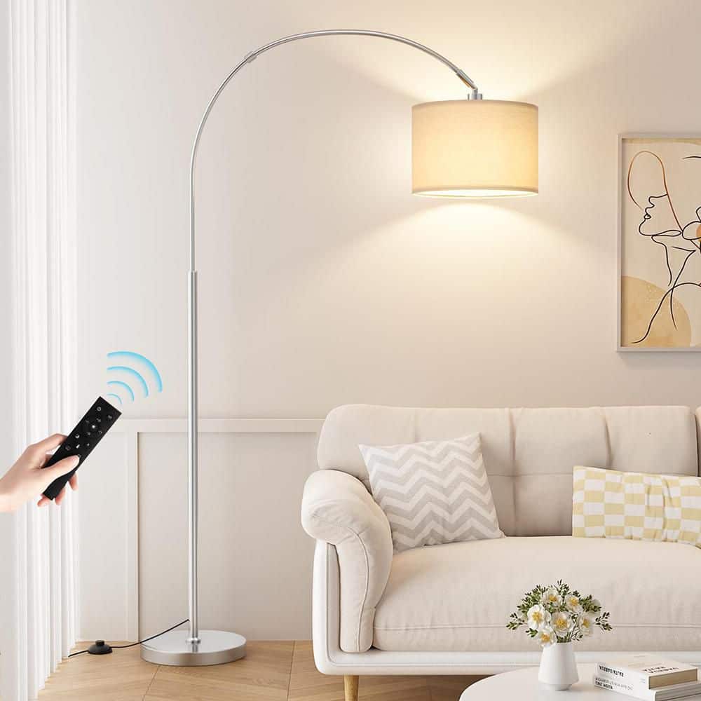 70 in. Silver 1-Light Dimmable Arc Floor Lamp with Rotating Head