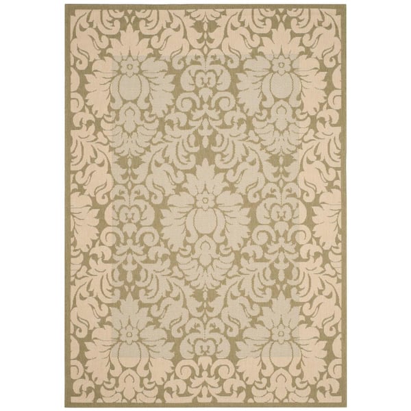 SAFAVIEH Courtyard Olive/Natural 4 ft. x 6 ft. Floral Indoor/Outdoor Patio  Area Rug