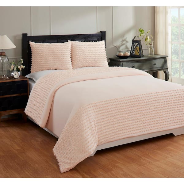 Better Trends Olivia Comforter 3-Pece Peach King 100% Cotton Tufted Chenille Motif Design Comforter Set