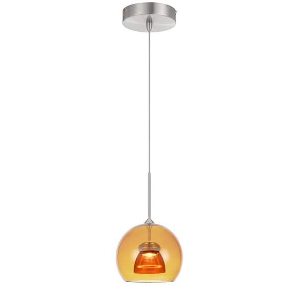 CAL Lighting 5.5 in. Amber Clear Metal and Glass Indoor Pendant with Integrated LED