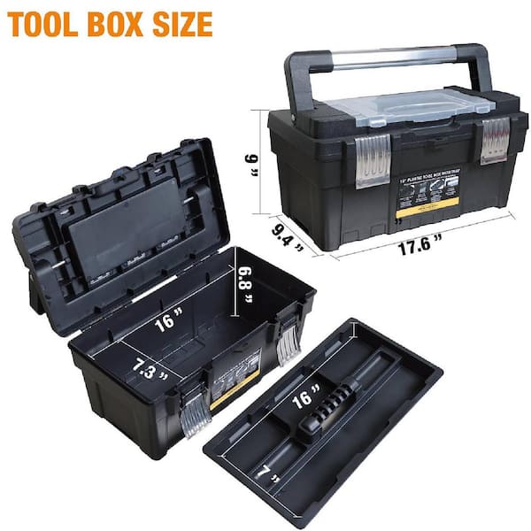 9.2 in. W x 8.8 in. H x 17.6 in. D Plastic Tool Box Organizer and Durable  Tool Storage Box