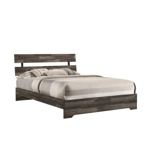 Benjara Brown Wooden Frame Queen Platform Bed with Rustic Heavy Grain ...