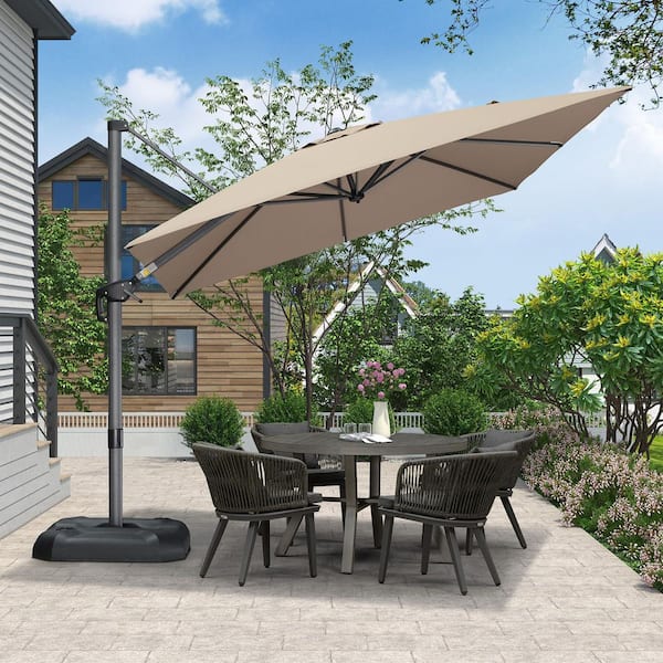 9 ft. Square Outdoor Patio Umbrella Cantilever Umbrella Aluminum Offset 360° Rotation Umbrella in Taupe