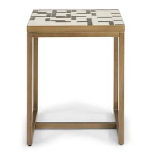 Geometric II Cream and Gold Mosaic Tile End Table