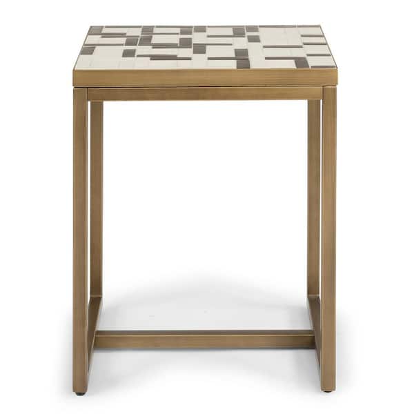 HOMESTYLES Geometric II Cream and Gold Mosaic Tile End Table