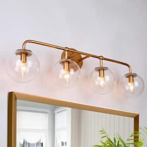 Mid-Century Modern Globe Bathroom Vanity Light 4-Light Traditional Brass Gold Round Wall Light with Clear Glass Shades