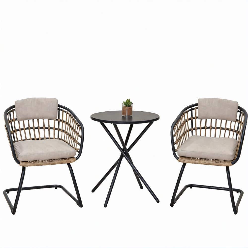 3-Piece Outdoor Bistro Set, 2 Dining Chairs & Round Side Table, All-Weather PE Rattan Patio Furniture Set for Garden price history on PriceWatchPro