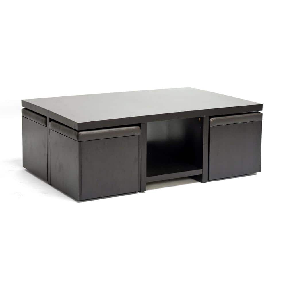 Prescott 24" Dark Brown Modern Table & Stool Set with Storage