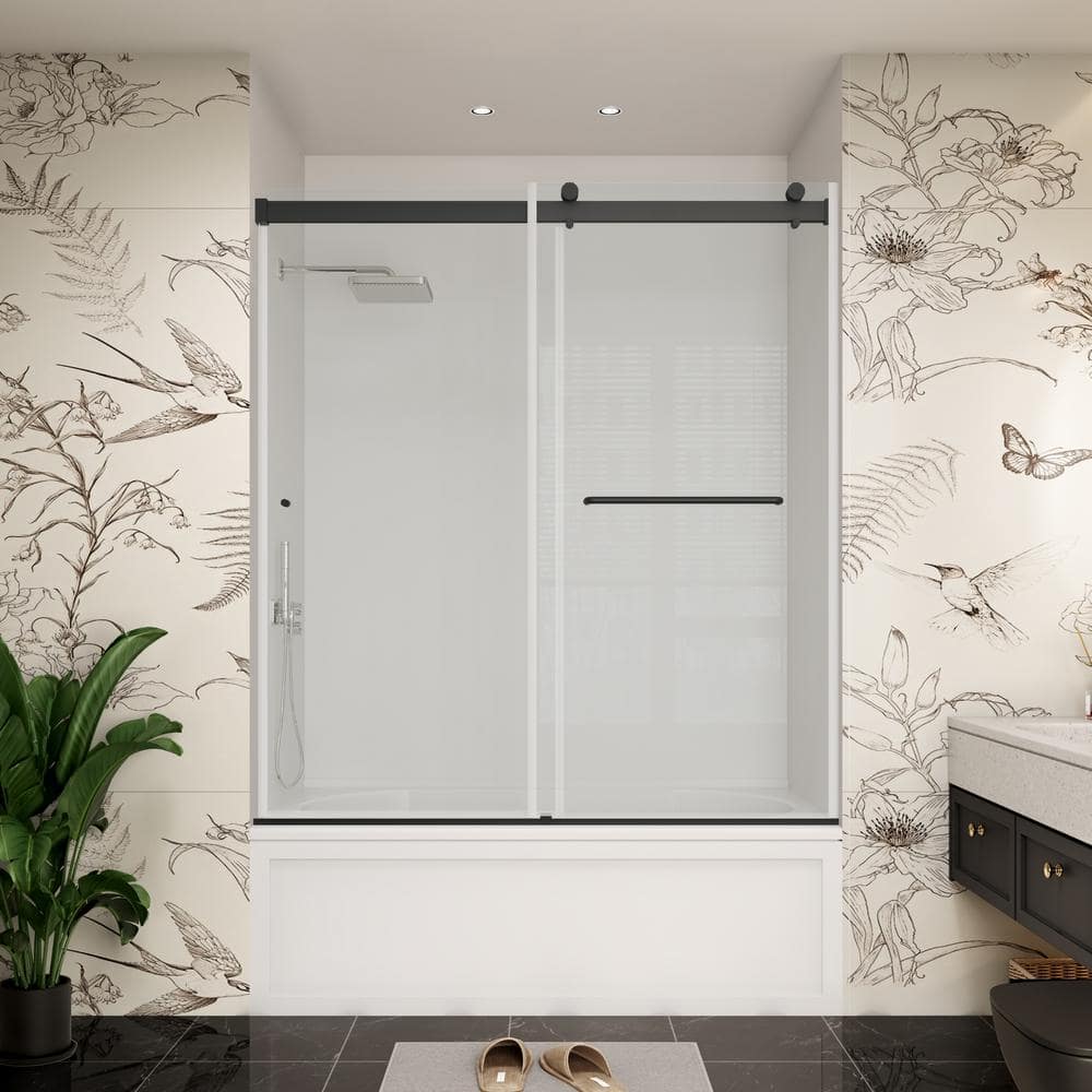 60 in. W x 66 in. H Double Sliding Frameless Bypass Bath Tub Door in Matte Black with Easy-Clean Clear Glass price history on PriceWatchPro