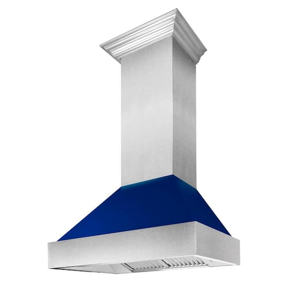 ZLINE Kitchen and Bath 30 in. Ducted Satin Stainless Steel Wall Mount Range Hood with Blue Gloss Shell