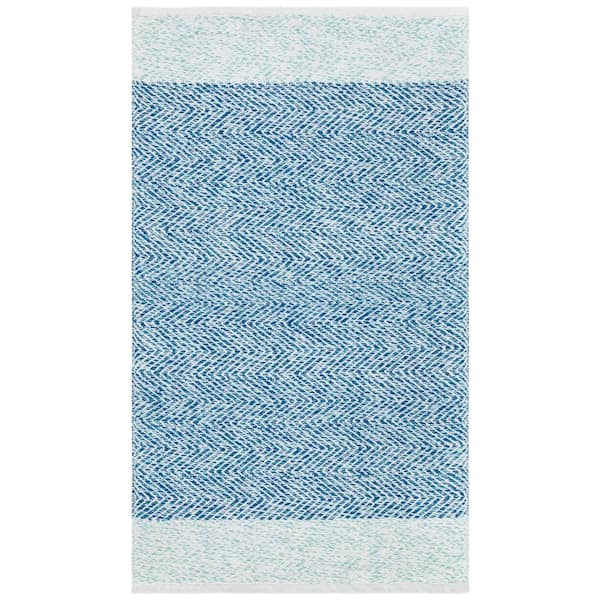 Nantucket 3 ft. x 5 ft. Ivory/Blue Herringbone Marle Area Rug