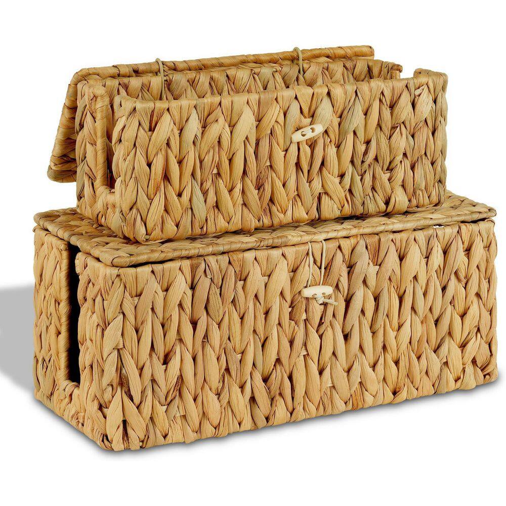 Hand-Woven Water Hyacinth Cable Management Box with Lid Cord Organizer Natural Color 2 Pack price history on PriceWatchPro