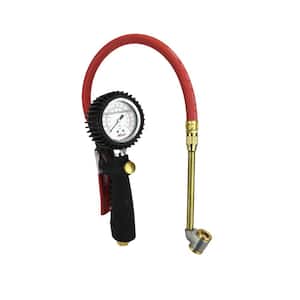 Pro Analog Pistol Grip Inflator Gauge with Large Bore Dual Chuck and 15 in. Hose