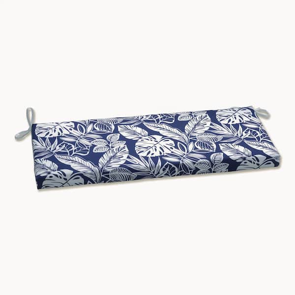 Pillow Perfect Floral Rectangular Outdoor Bench Cushion in Blue