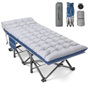 Trigg 31.5 in. Outdoor Folding Cots for Camp with Carry Bag Portable Sleeping Camping Cot, Blue Bed+Gray Blue Pad