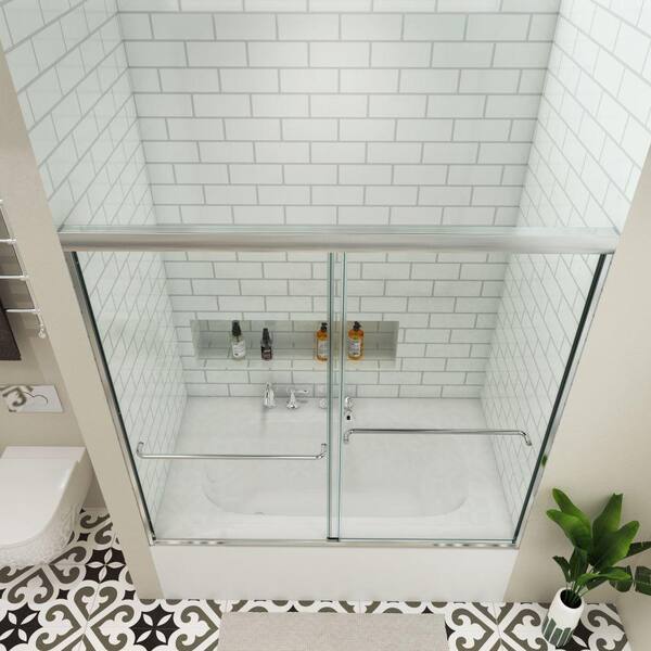 Xspracer Moray 60 in. W x 58 in. H Sliding Frame Bathtub Door in