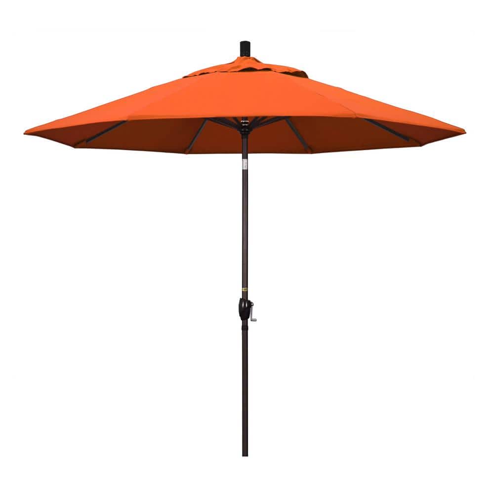 9 ft. Bronze Aluminum Market Push Button Tilt Crank Lift Patio Umbrella in Tangerine Sunbrella price history on PriceWatchPro