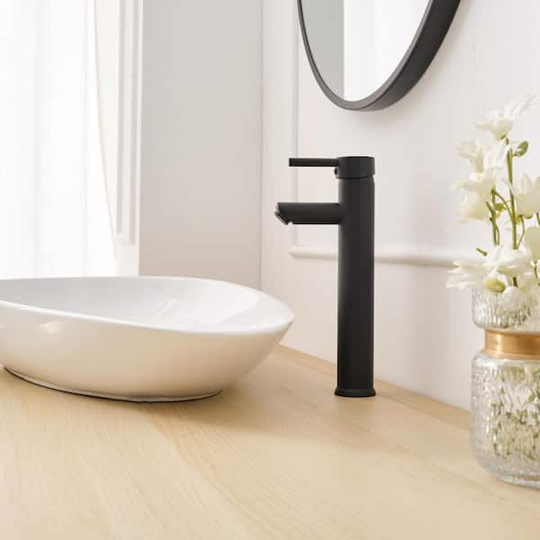 Single Hole Single Handle Bathroom Vessel Sink Faucet With Supply Hose in Matte Black