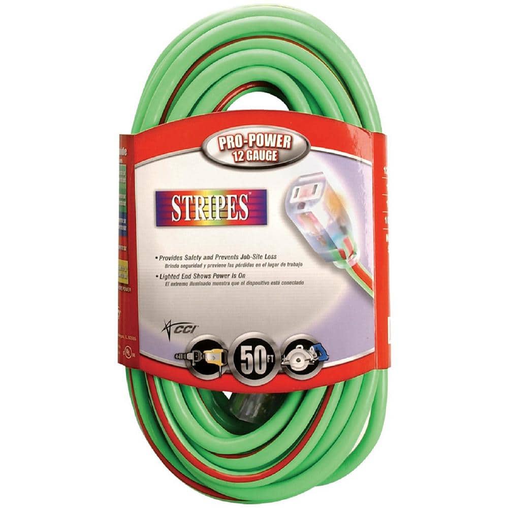 Southwire 100 ft. 10/3 SJTW Hi-Visibility Multi-Color Outdoor Heavy-Duty  Extension Cord with Power Light Plug 26490054 The Home Depot