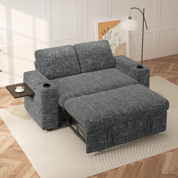65.5 inch Convertible Sleeper Sofa Bed with Arm Storage,Pull Out Couch Bed with USB Port,Tool-Free Assembly