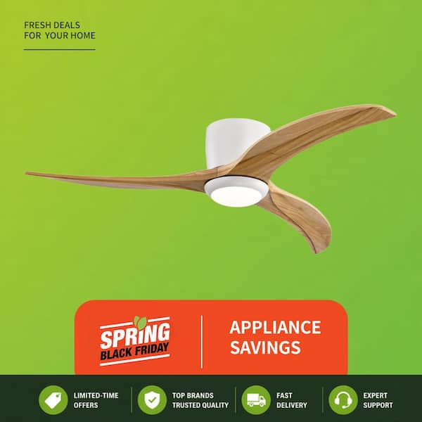 52 in. Integrated LED Indoor Flush Mount White/Oak Standard Ceiling Fan with Light and Remote DC Motor