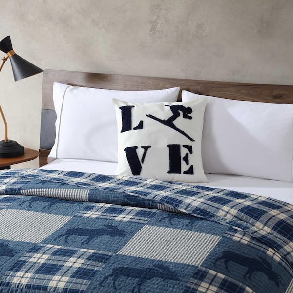 Love Ski 1-Piece Blue Polyester Felt 20 in. x 20 in. Decorative Pillow