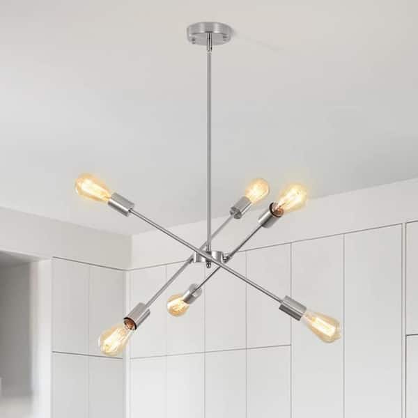 LWYTJO Kulli 6-Light Brushed Nickle Modern Sputnik Sphere Chandelier for Kitchen Island Dining Room Living Room Foyer Bedroom